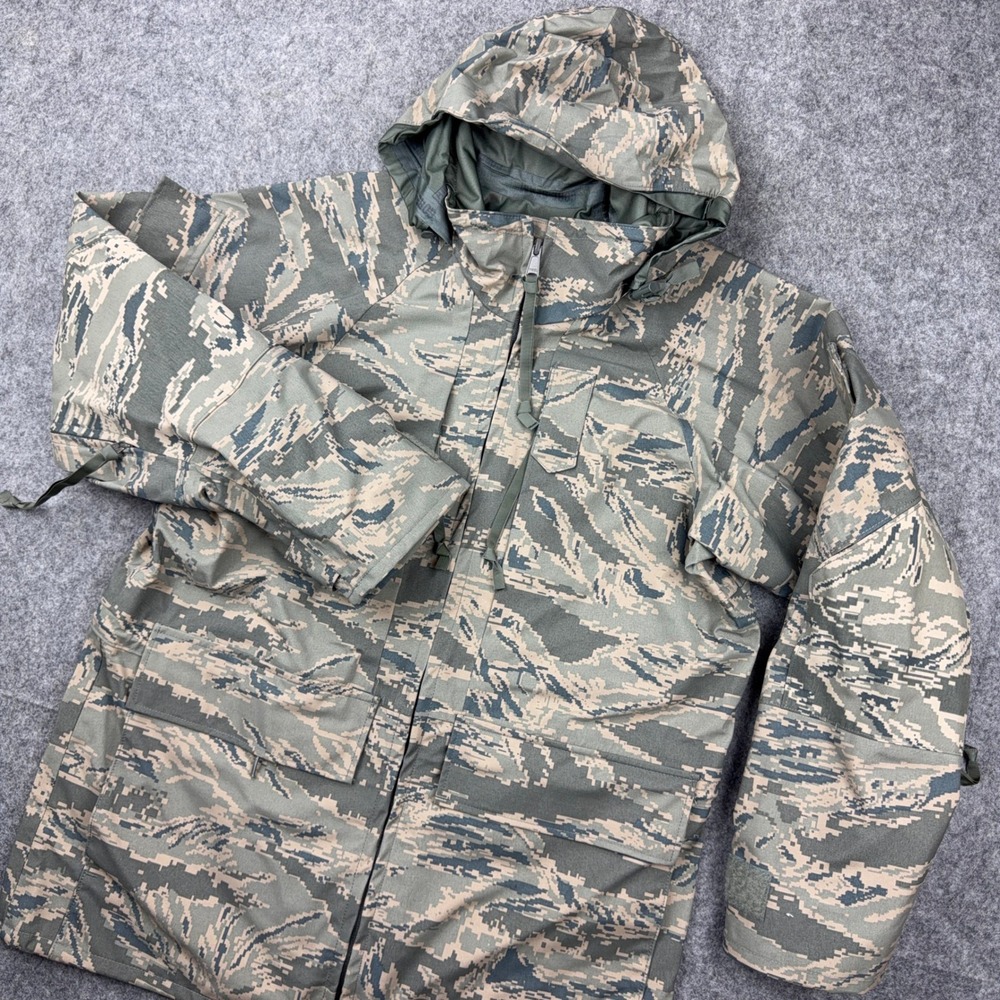 US Air Force APECS Parka Jacket Mens Small Gray Tiger Stripe Gore-Tex Military